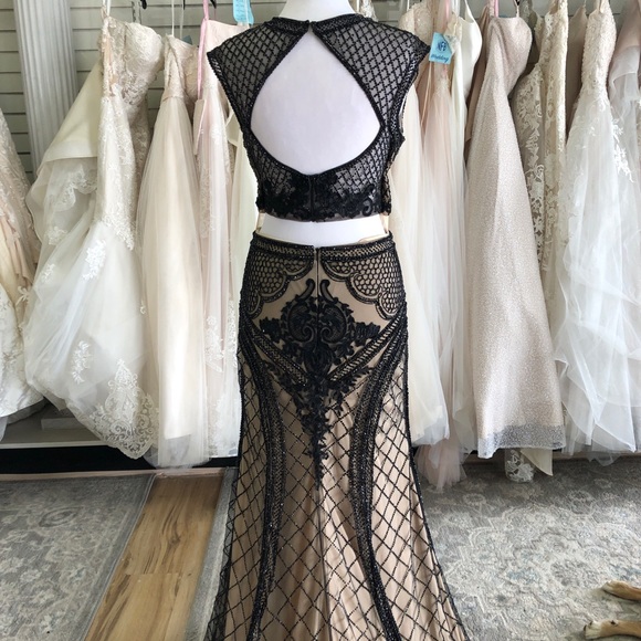 Black Beaded Boho Prom Dress Open Back - Picture 7 of 8